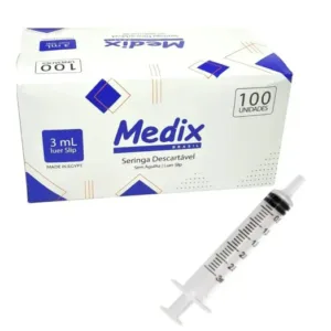Seringa 3ml Luer Slip Sem Agulha 100 Unidades Medix